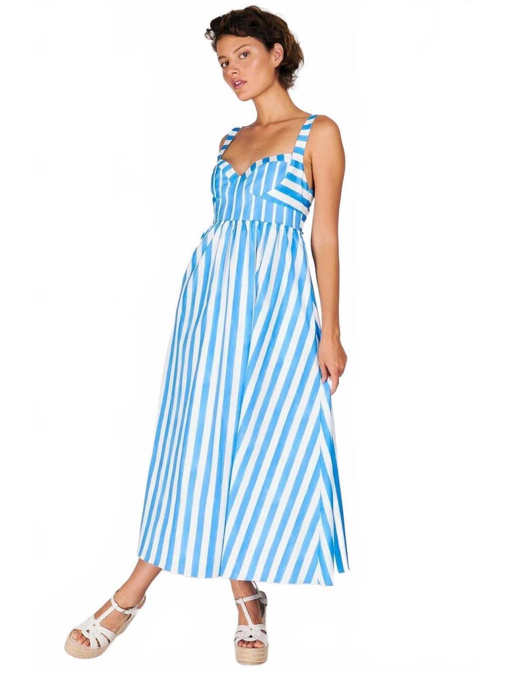 Rachel Antonoff Victoria Dress Painted Over Mix Midi Stripe Blue Women's Size XS